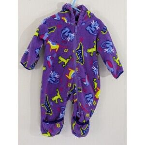 Columbia Fleece Bunting 6-12 Months Purple Animals VTG Soft Warm Snowsuit